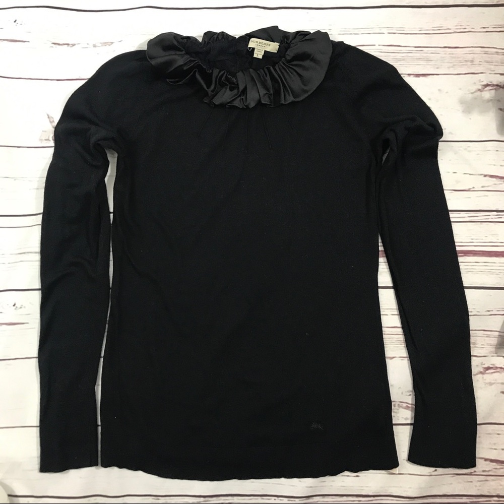 Burberry London Black Cashmere Satin Ruffle Collar Sweater - Picture 3 of 8